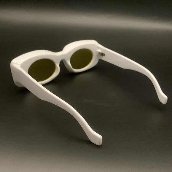 NEW Avant Garde Black & White Square Frame Sunglasses with Round Yellow Lenses - Picture 7 of 12